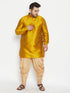 Vastramay Men's Plus Size Mustard Silk Blend Curved Kurta Dhoti Set